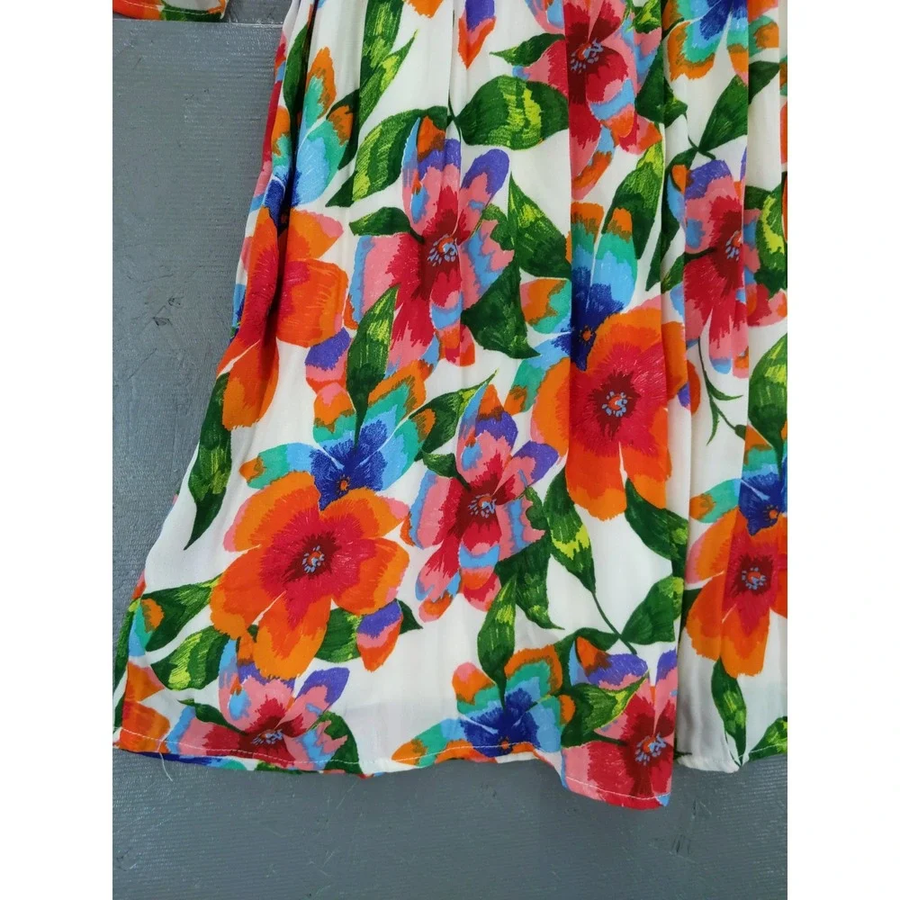 Sunny Leigh Floral‎ Print Pleated Bell Sleeve Dress Multicolor Size M